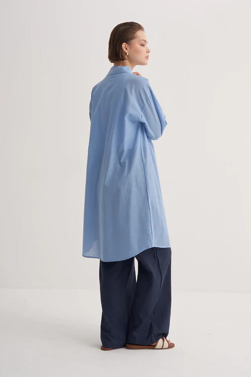 Blue organic cotton long basic shirt
