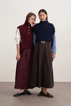 Brown Gabardine Pleated Skirt
