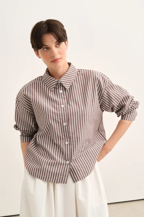 Brown Striped Poplin Shirt