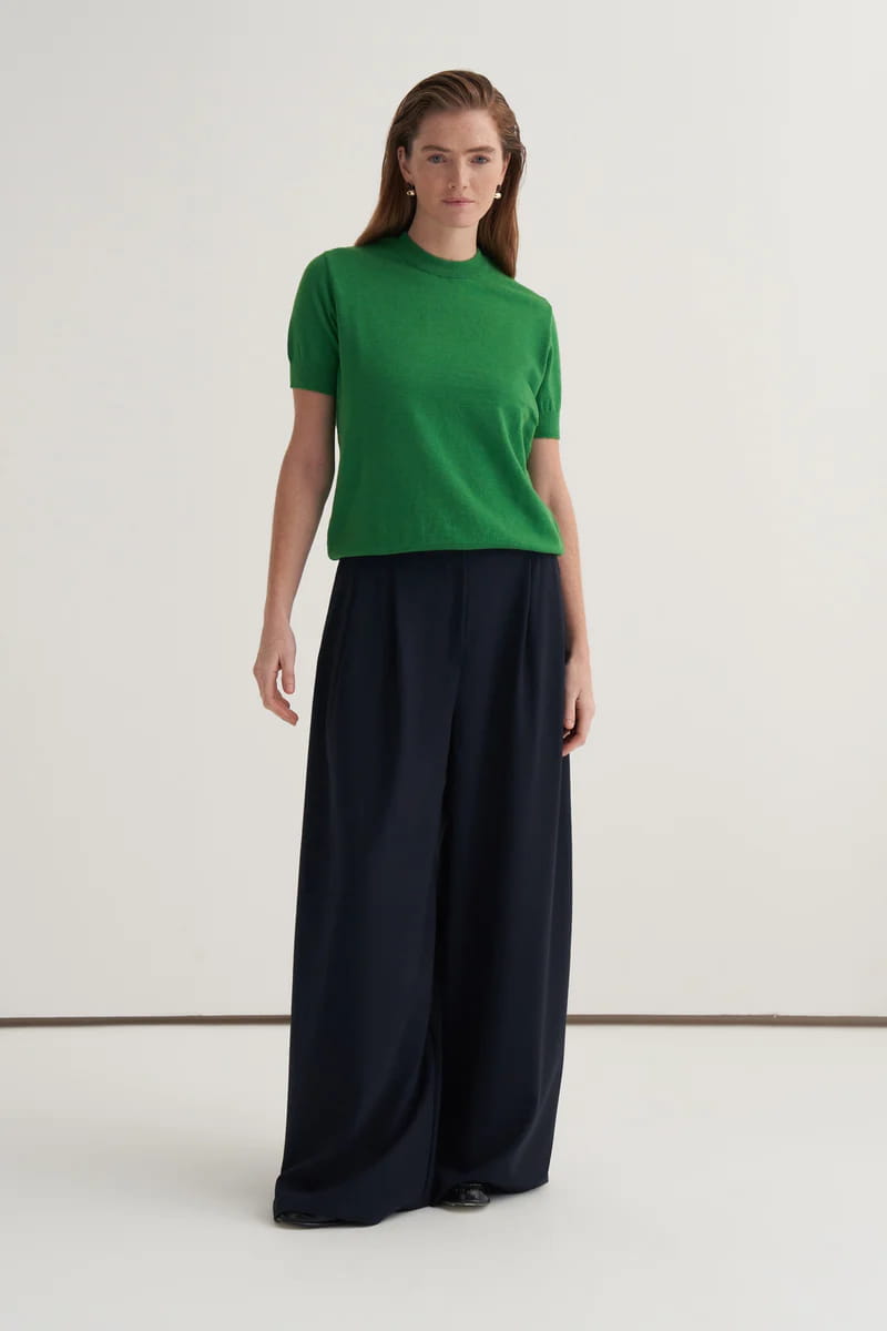 Grass green viscose knitwear t-shirt cardigan set