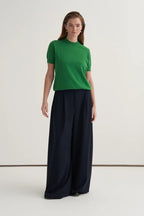 Grass green viscose knitwear t-shirt cardigan set