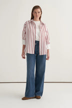 Burgundy striped poplin contrast-cuff shirt