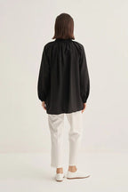 Black collared poplin blouse