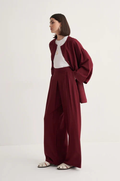 Burgundy draped cotton kimono shirt