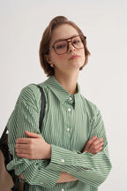 Green Striped Poplin Shirt