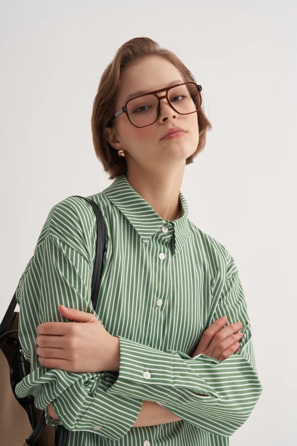 Green Striped Poplin Shirt