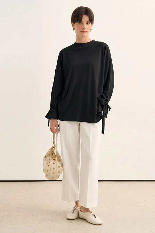 Black Tie Sleeve Sweatshirt