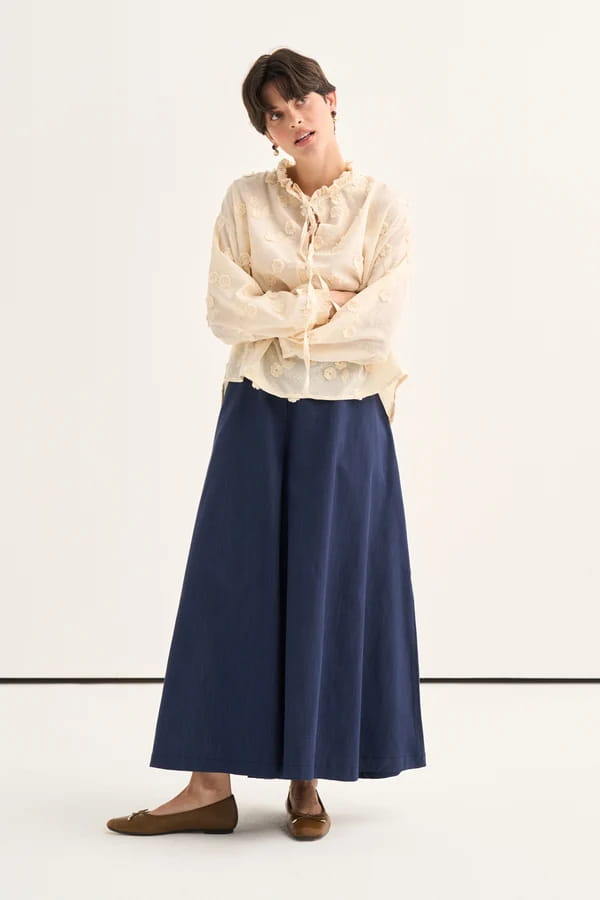 Beige Floral Broderie Blouse