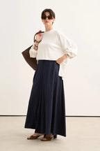 Navy Striped Flared Trousers Skirt