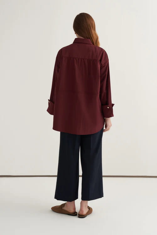 Burgundy oversized button-detail shirt