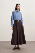 Brown Gabardine Pleated Skirt