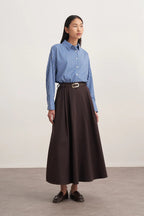 Brown Gabardine Pleated Skirt