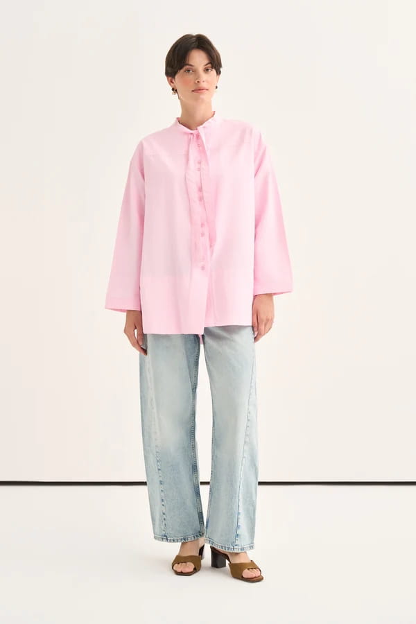 Light Pink Tie Neck Poplin Shirt