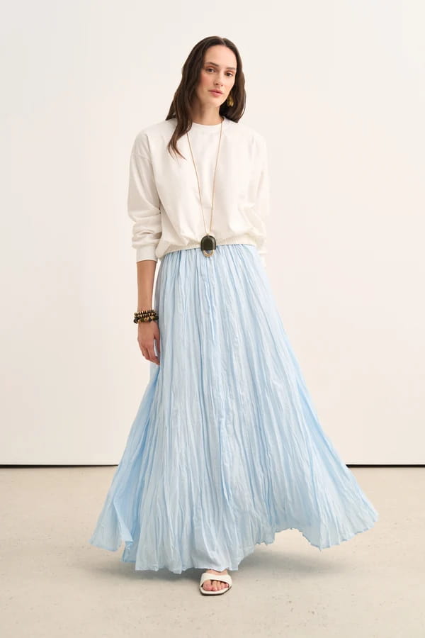 Blue Crushed Voile Skirt