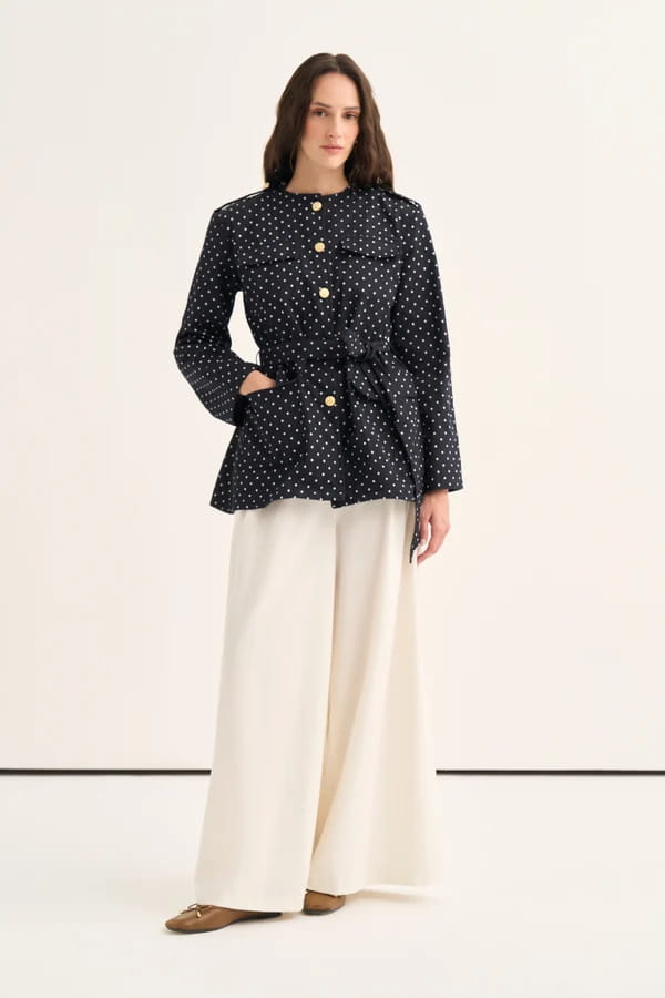 Navy Polka Dot Denim Jacket