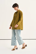Olive Green Tie Neck Poplin Shirt