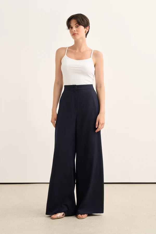Navy Pleated Detail Trousers