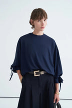 Navy Tie Sleeve Sweatshirt