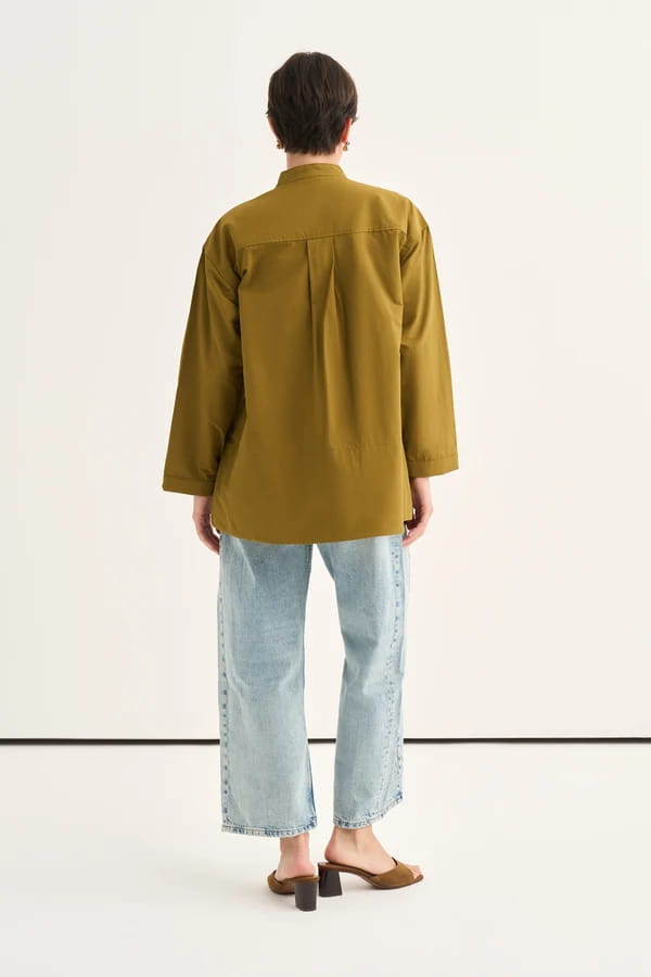 Olive Green Tie Neck Poplin Shirt