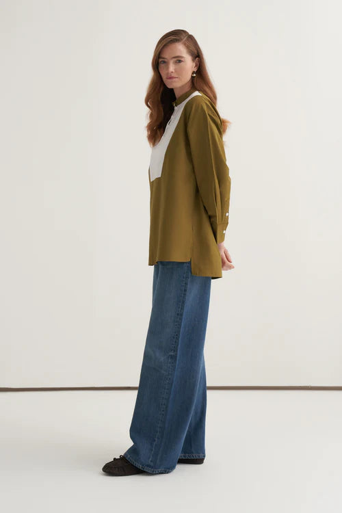 Olive green high-neck detail shirt