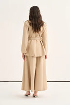Beige Belted Denim Suit