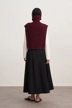 Black Gabardine Pleated Skirt