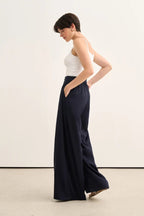 Navy Pleated Detail Trousers