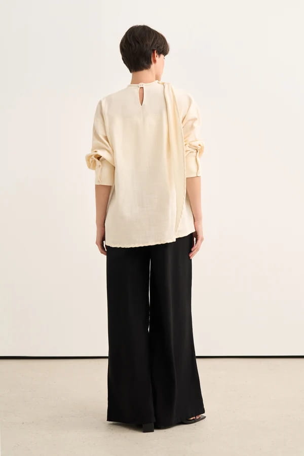 Beige Organic Cotton Belted Blouse