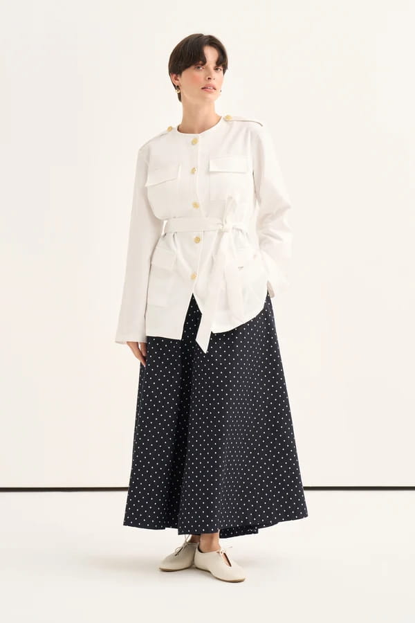Navy Polka Dot Denim Trousers Skirt