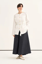 Navy Polka Dot Denim Trousers Skirt