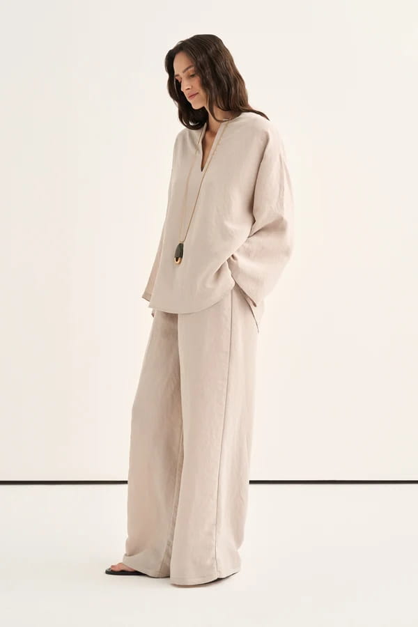 Beige Striped Modal Suit