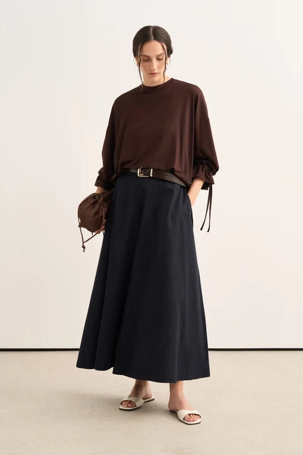 Chocolate Brown Tie Sleeve Sweatshirt
