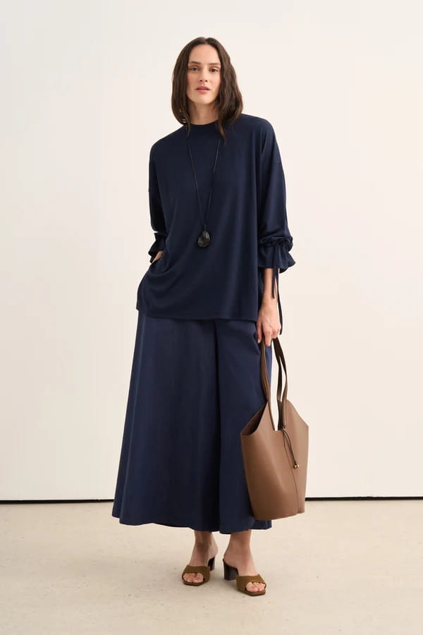 Navy Tie Sleeve Sweatshirt