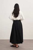 Black Gabardine Pleated Skirt