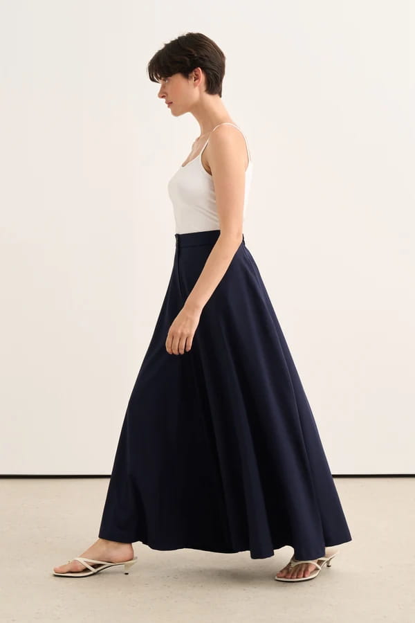 Navy Flared Trousers Skirt