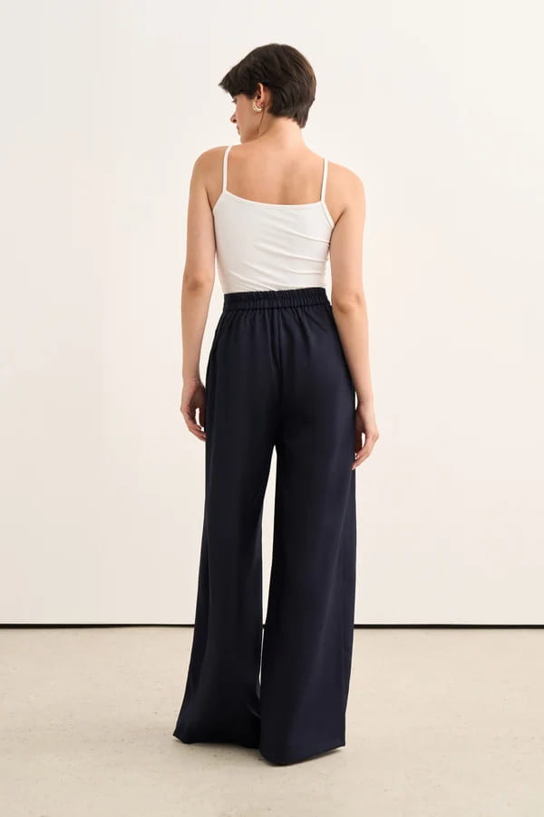 Navy Pleated Detail Trousers