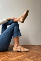 Nude ballerina flats with nude stone