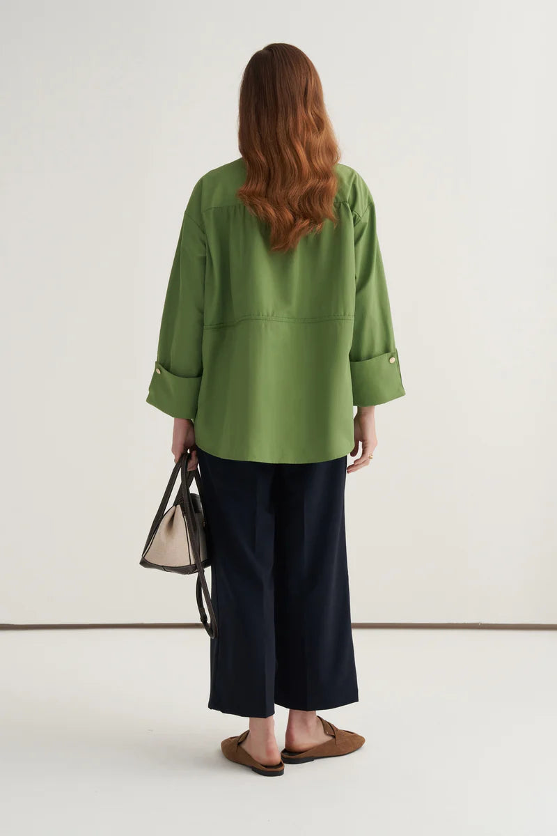 Light green oversized button-detail shirt