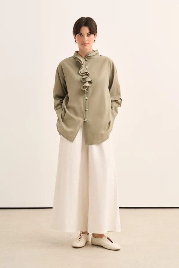 Light Khaki Ruffle Shirt
