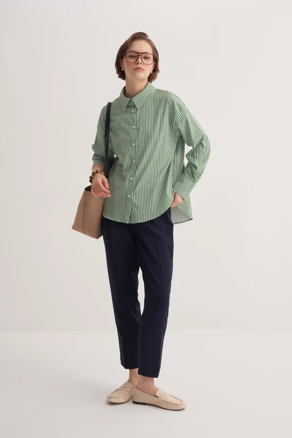 Green Striped Poplin Shirt