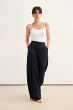 Navy Pleated Detail Trousers