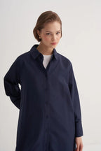 Navy Poplin Long Shirt