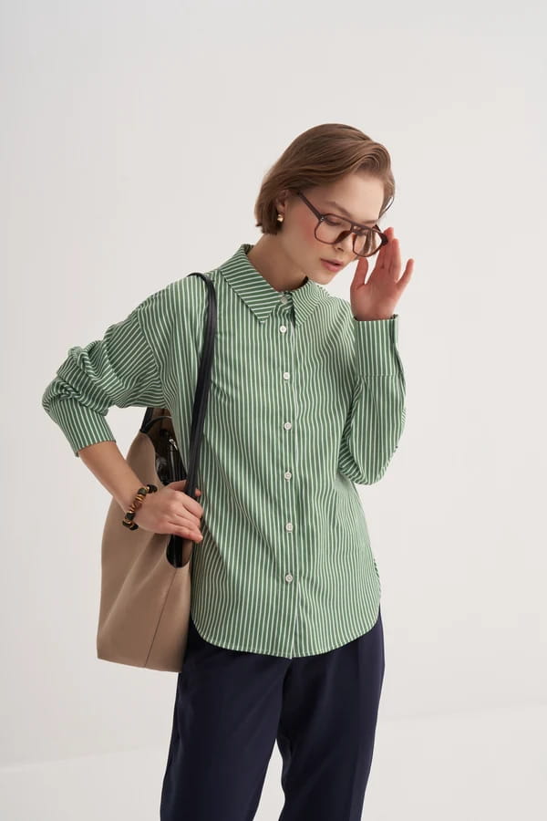Green Striped Poplin Shirt