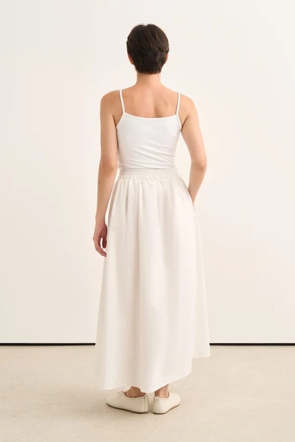 Ecru Elastic Waist Poplin Skirt