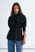Black Organic Cotton Belted Blouse