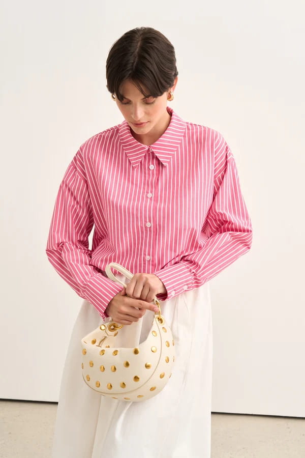 Dark Pink Striped Poplin Shirt