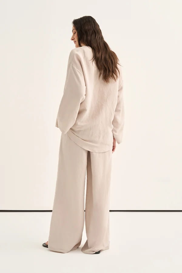 Beige Striped Modal Suit