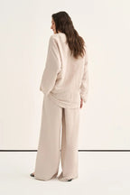 Beige Striped Modal Suit
