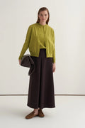Olive green viscose knitwear t-shirt cardigan set