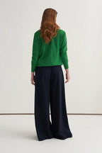 Grass green viscose knitwear t-shirt cardigan set